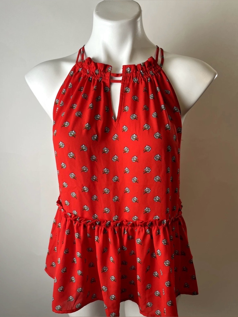 LOFT Red Floral Halter Peplum top